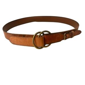 RLL Ralph Lauren Brown Leather Belt with Gold Buckle Sz XL